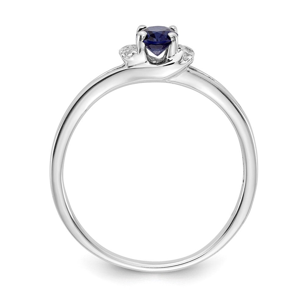 14k White Gold Real Diamond and Oval Sapphire Ring