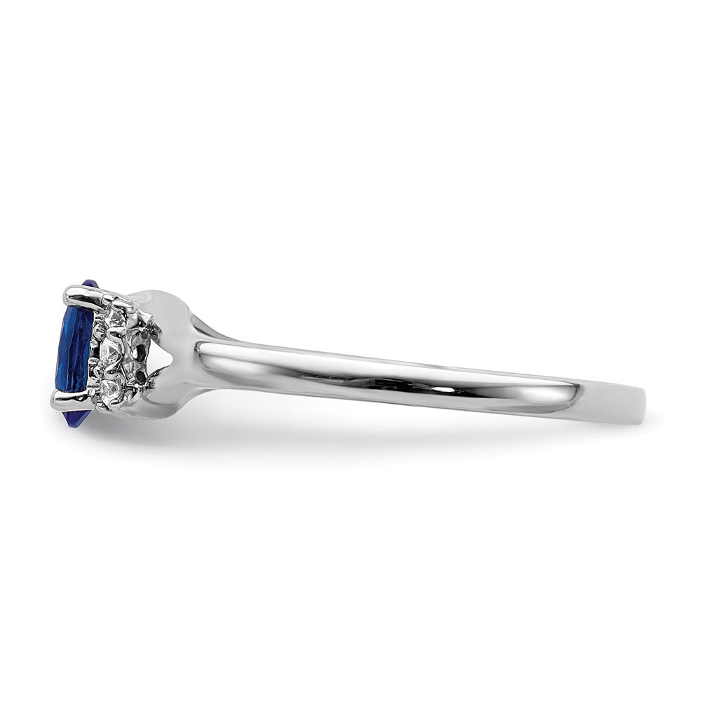 14k White Gold Real Diamond and Oval Sapphire Ring