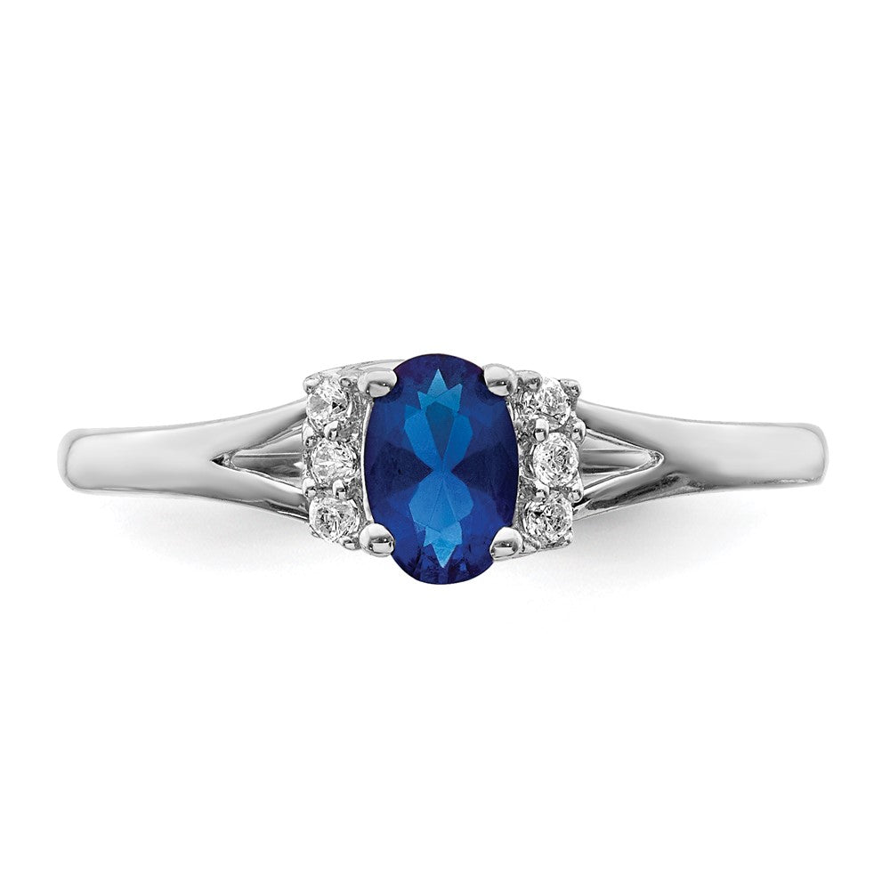 14k White Gold Real Diamond and Oval Sapphire Ring