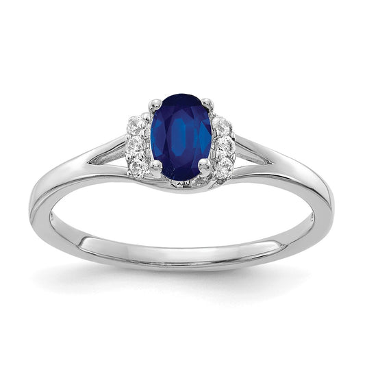 14k White Gold Real Diamond and Oval Sapphire Ring