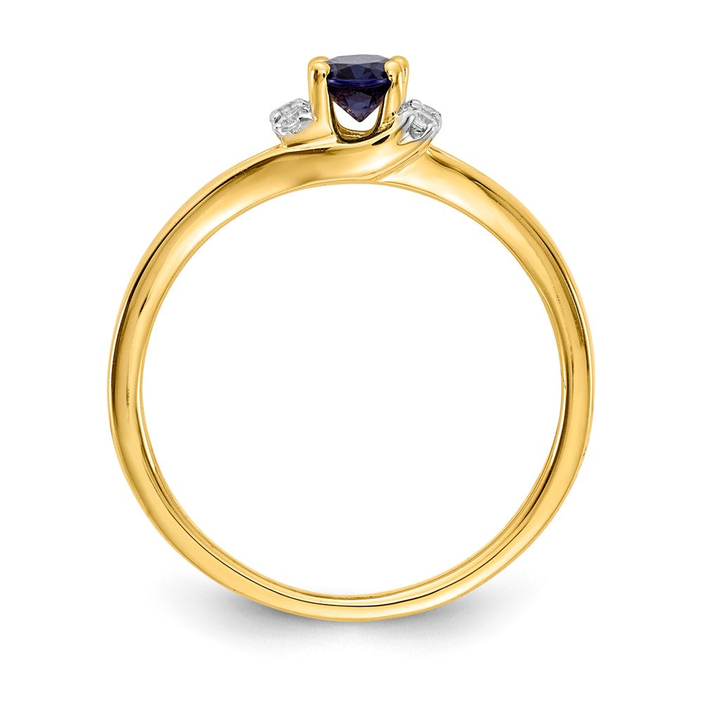 14K Yellow Gold Real Diamond and Oval Sapphire Ring