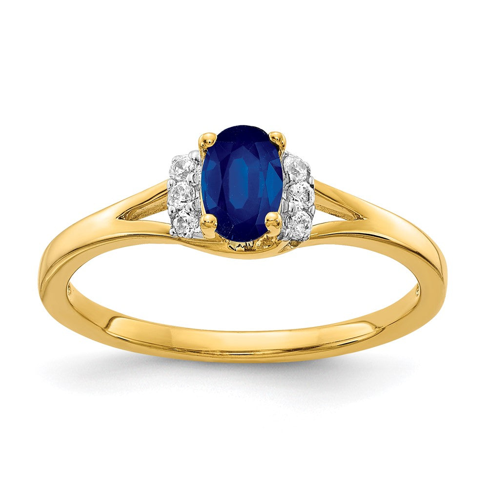 14K Yellow Gold Real Diamond and Oval Sapphire Ring