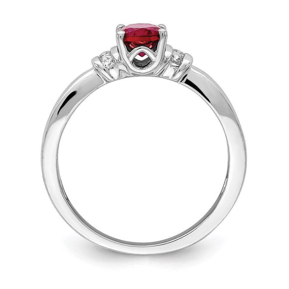 14k White Gold Real Diamond and Oval Ruby Ring