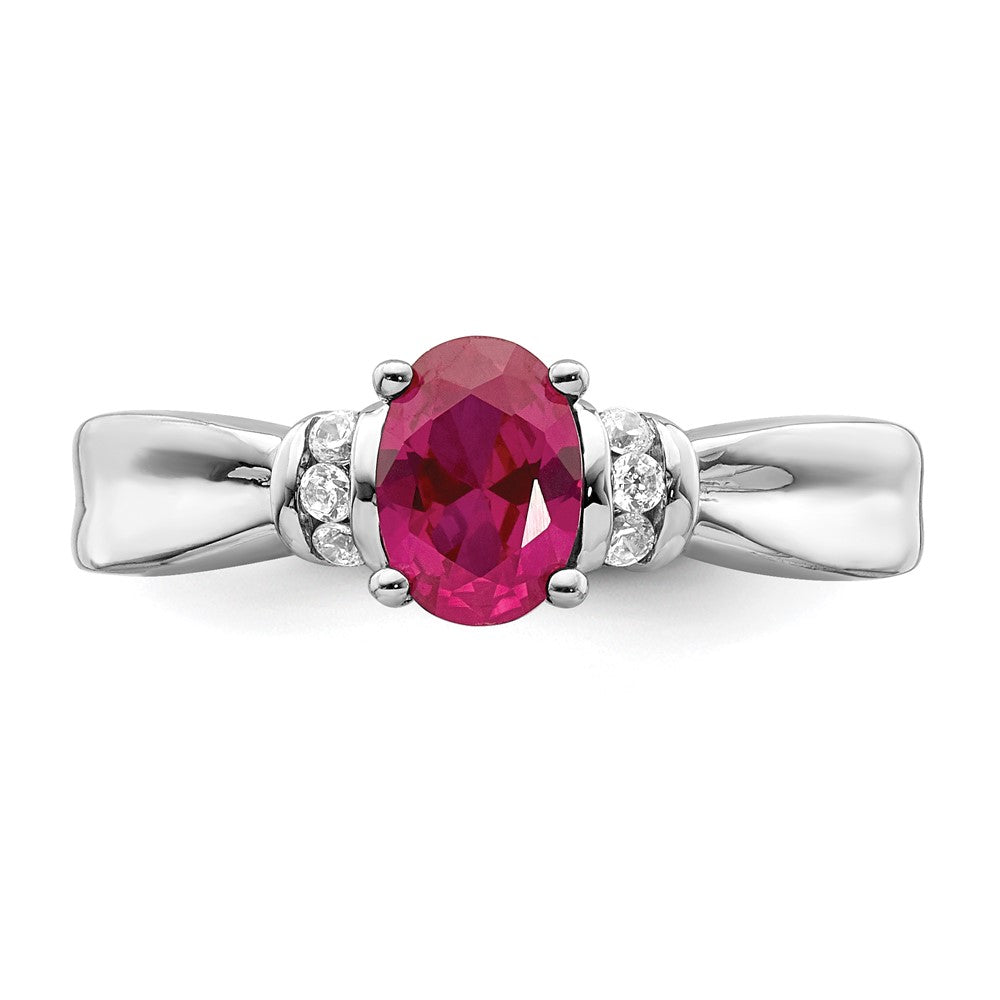 14k White Gold Real Diamond and Oval Ruby Ring