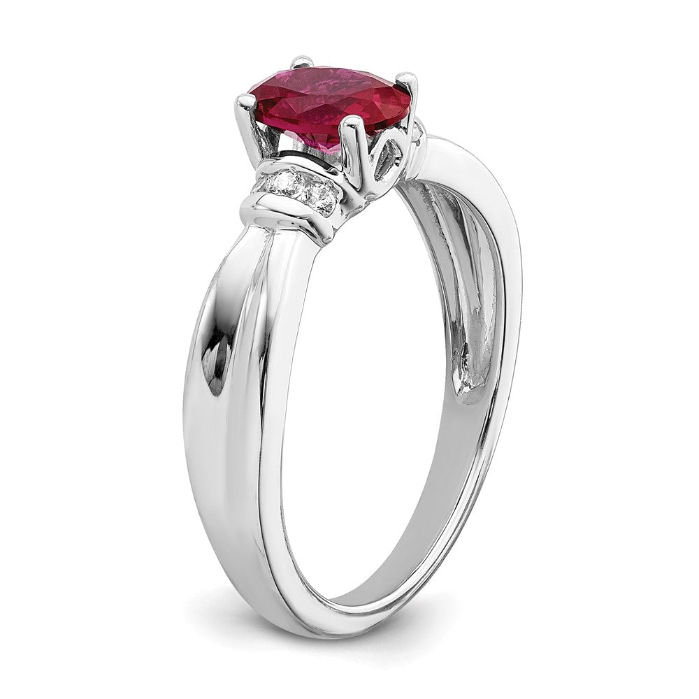 14k White Gold Real Diamond and Oval Ruby Ring