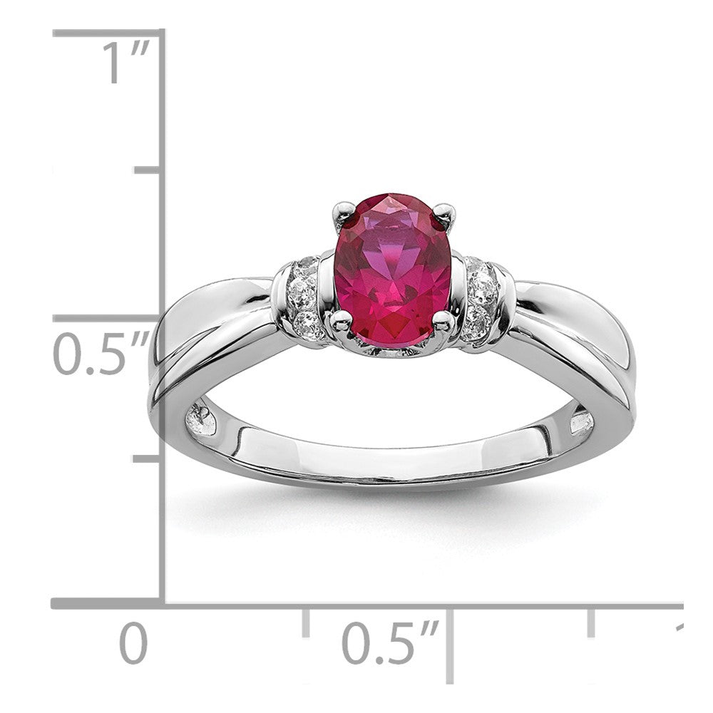 14k White Gold Real Diamond and Oval Ruby Ring