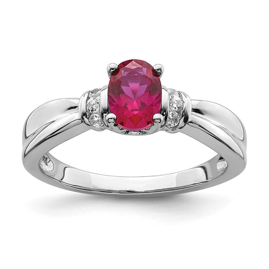 14k White Gold Real Diamond and Oval Ruby Ring