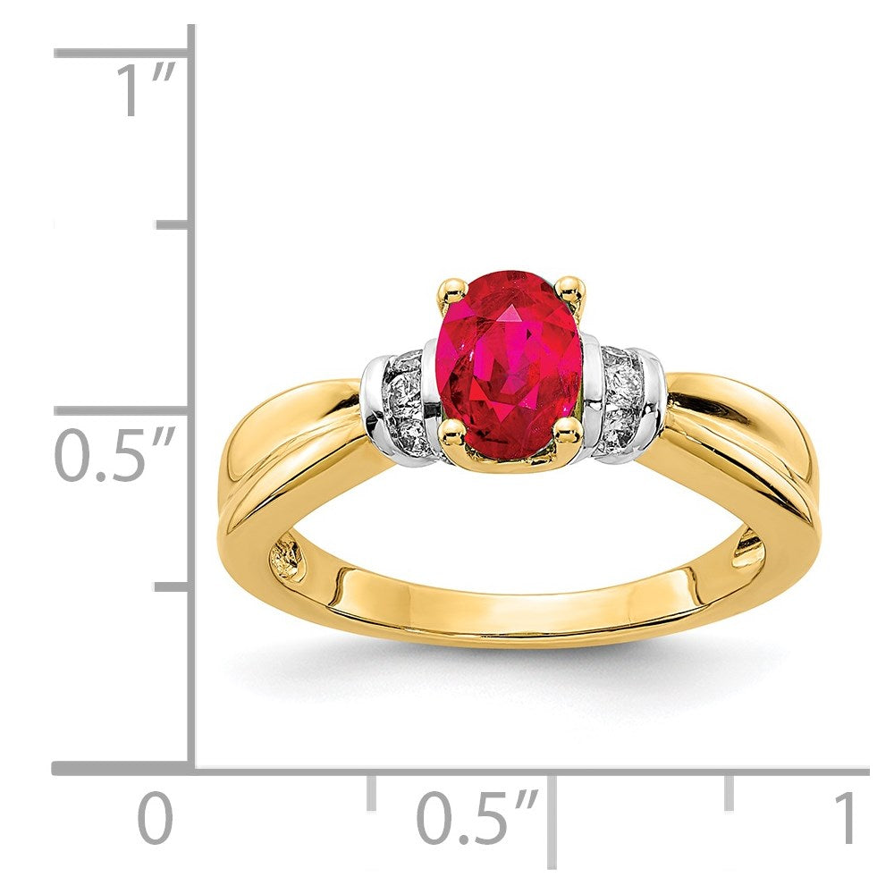 14k Yellow Gold and Oval Rhodium Real Diamond and Oval Ruby Ring