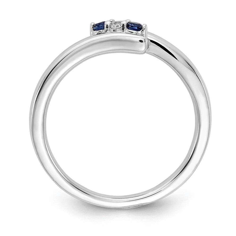 Solid 14k White Gold Simulated CZ and Sapphire 3-stone Ring