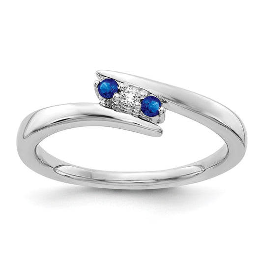 14k White Gold Real Diamond and Sapphire 3-stone Ring