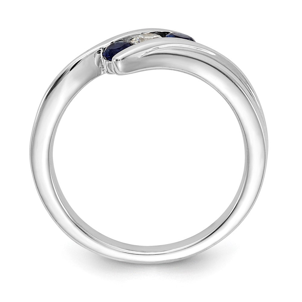 14k White Gold Sapphire and Real Diamond 3-stone Ring