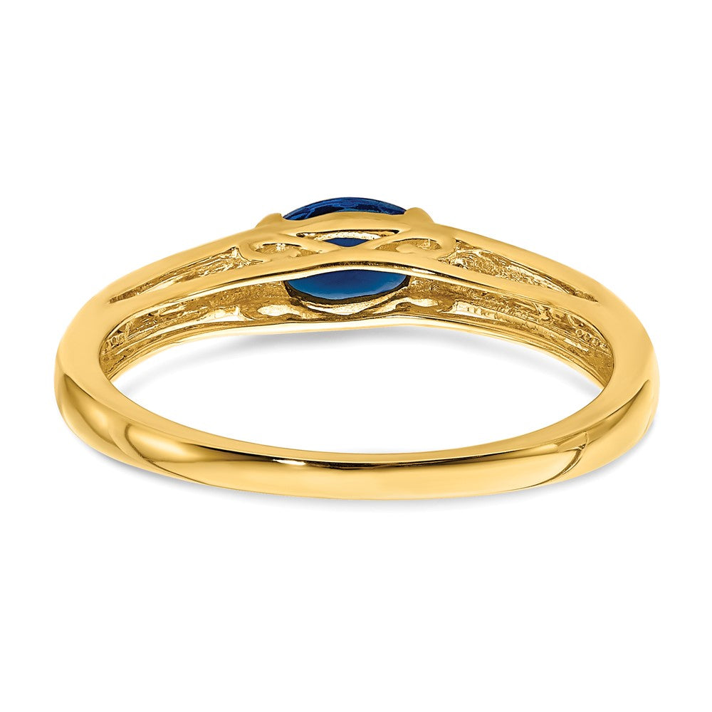 14K Yellow Gold Oval East-West Sapphire and Real Diamond Ring