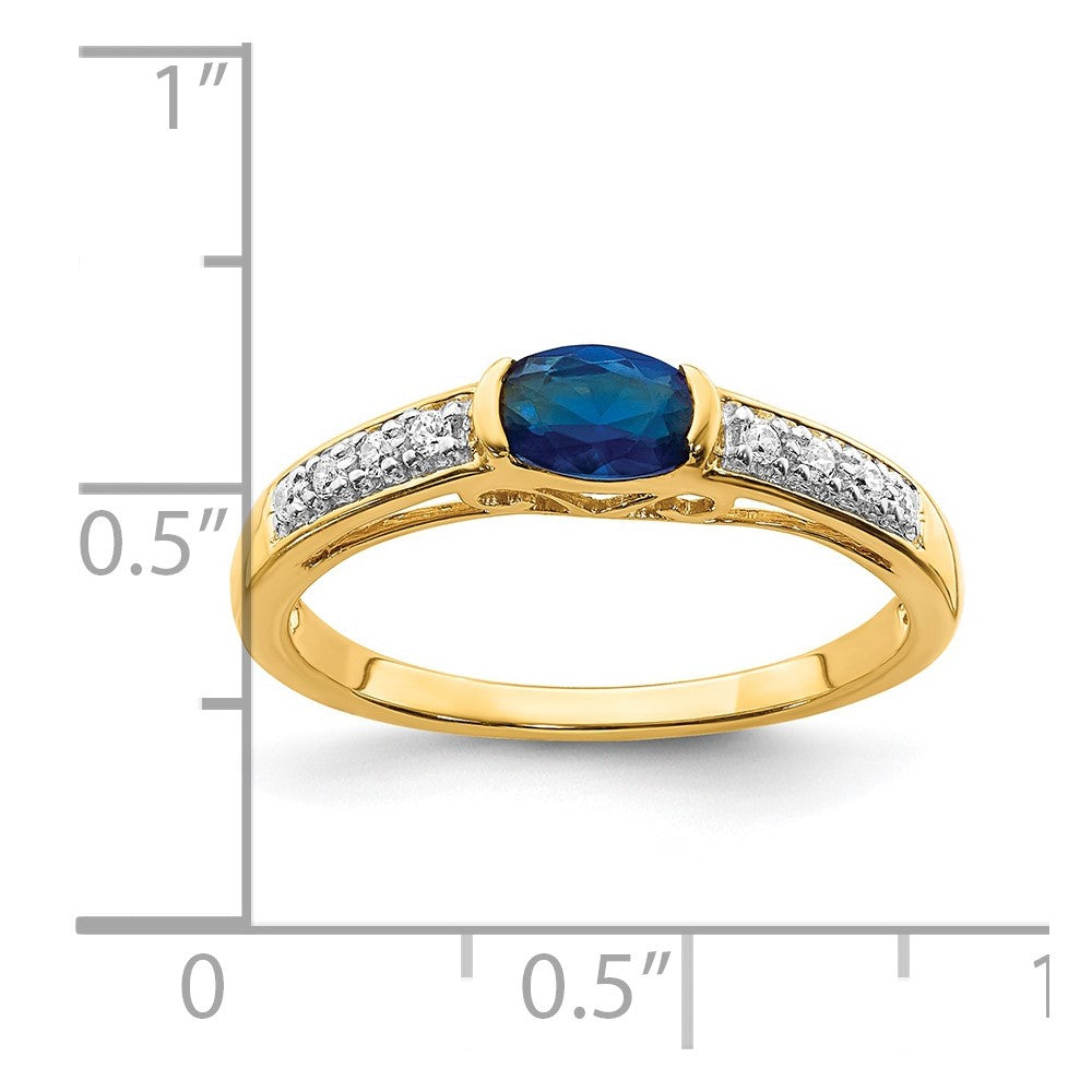 14K Yellow Gold Oval East-West Sapphire and Real Diamond Ring