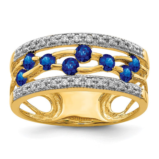 14K Yellow Gold Sapphire and Real Diamond Ring