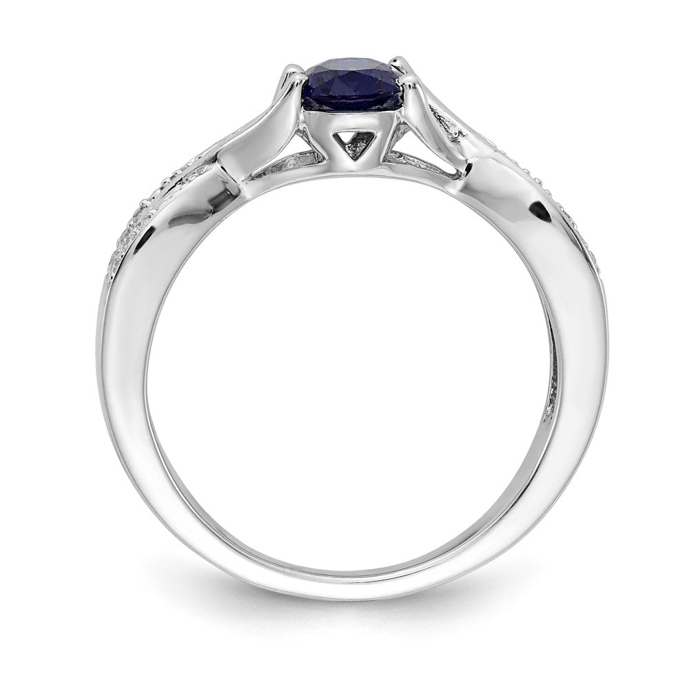 14k White Gold Oval Sapphire and Real Diamond Ring