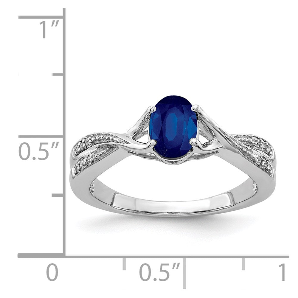 14k White Gold Oval Sapphire and Real Diamond Ring