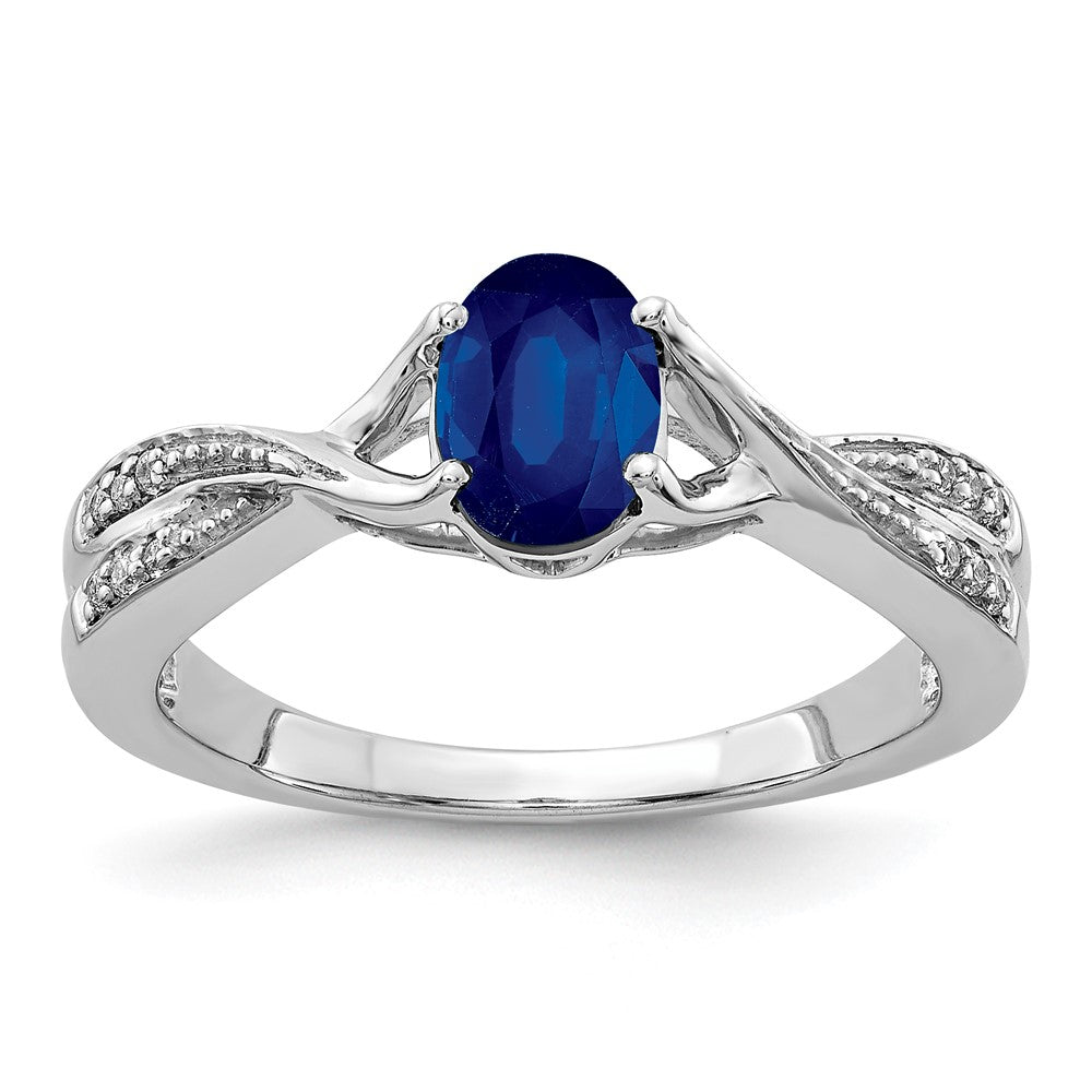 14k White Gold Oval Sapphire and Real Diamond Ring