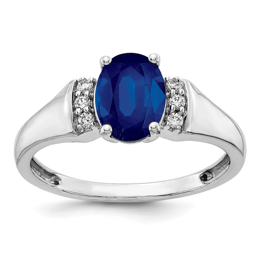 14K White Gold Real Diamond & Sapphire Ring