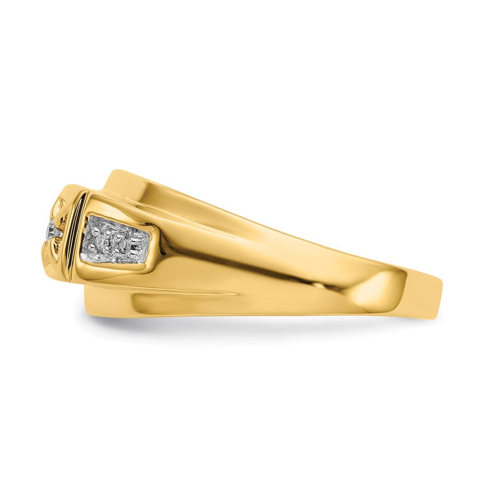 14k Yellow Gold and Rhodium Real Diamond Mens Ring