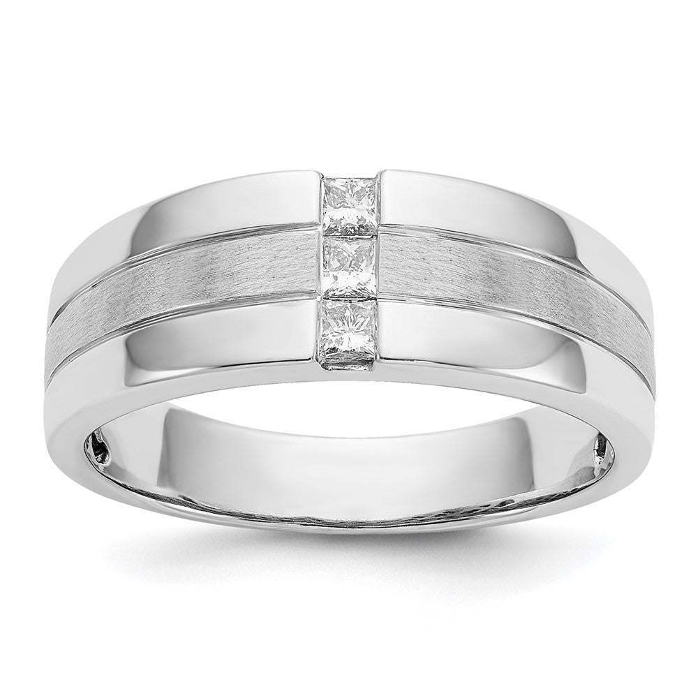 14k White Gold Mens Real Diamond Polished and Satin Ring