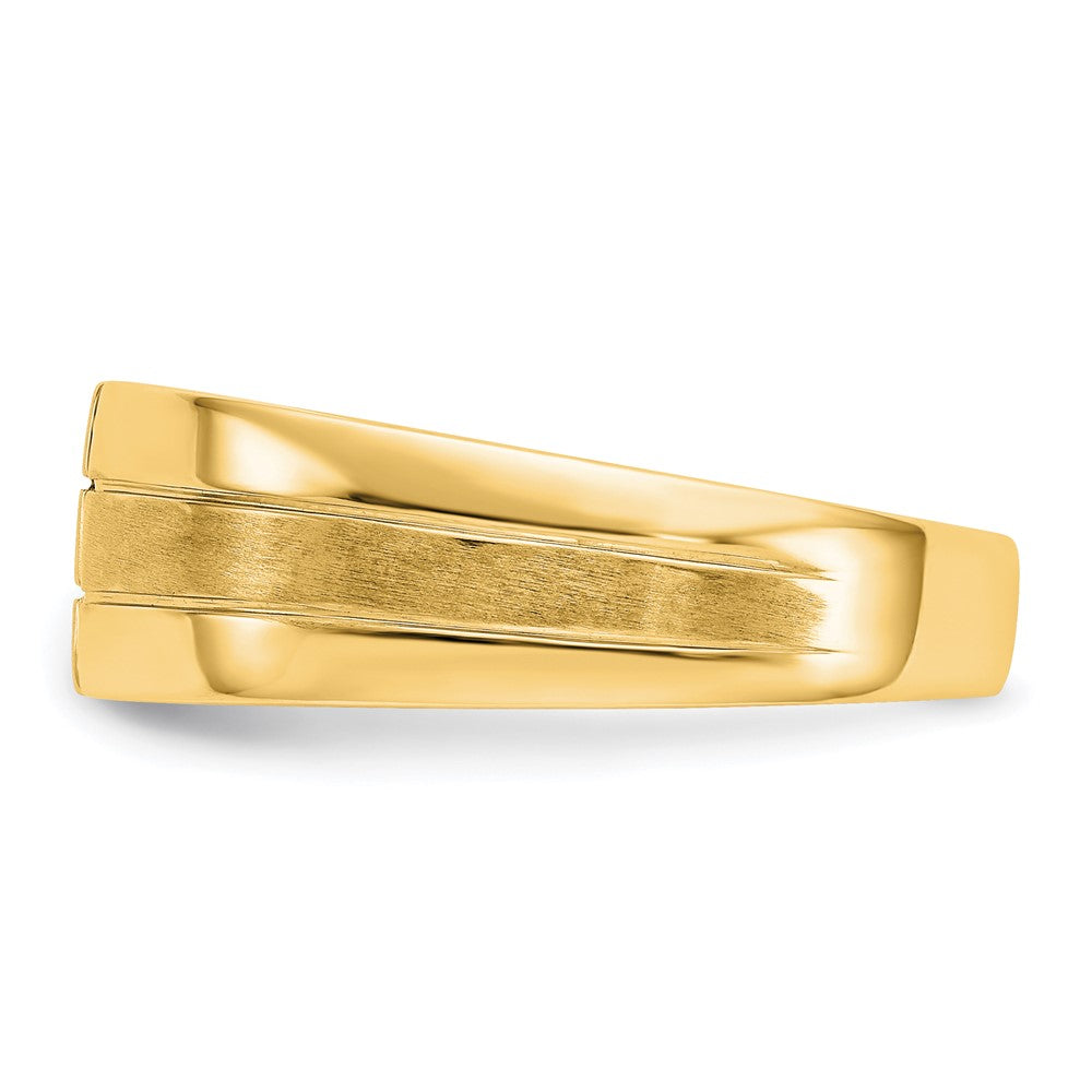 14K Yellow Gold Mens Real Diamond Polished and Satin Ring