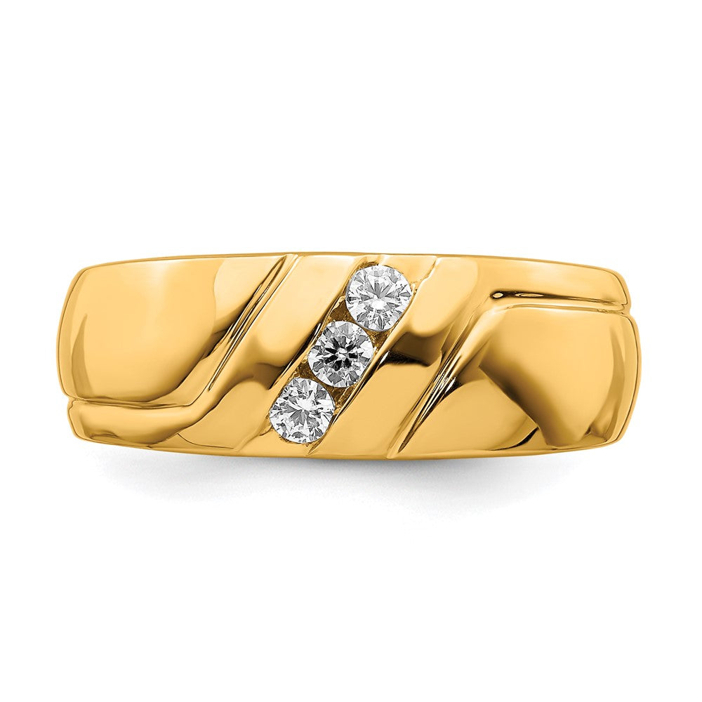 14K Yellow Gold Real Diamond 3-stone Mens Ring