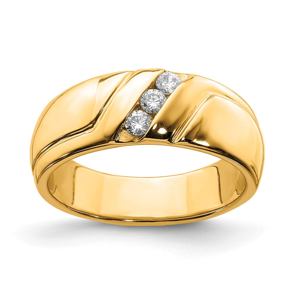 14K Yellow Gold Real Diamond 3-stone Mens Ring