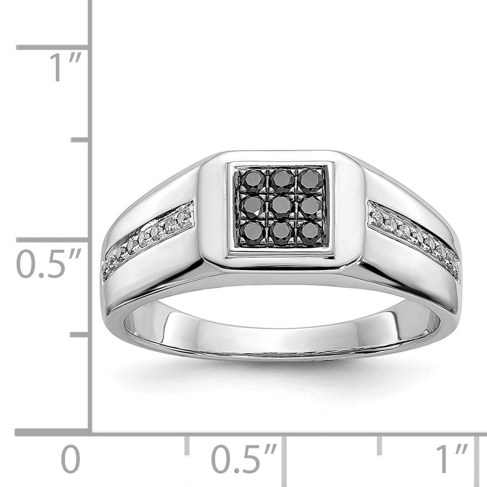 14k White Gold and Black Real Diamond Square Mens Ring