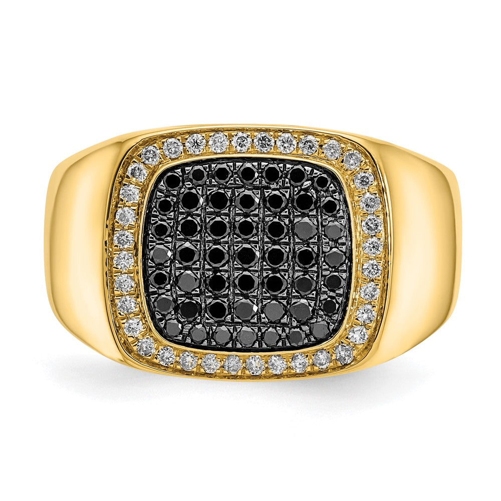 14K Yellow Gold Black and White Real Diamond Mens Ring