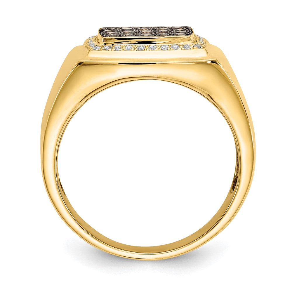 14K Yellow Gold Champagne and White Real Diamond Mens Ring