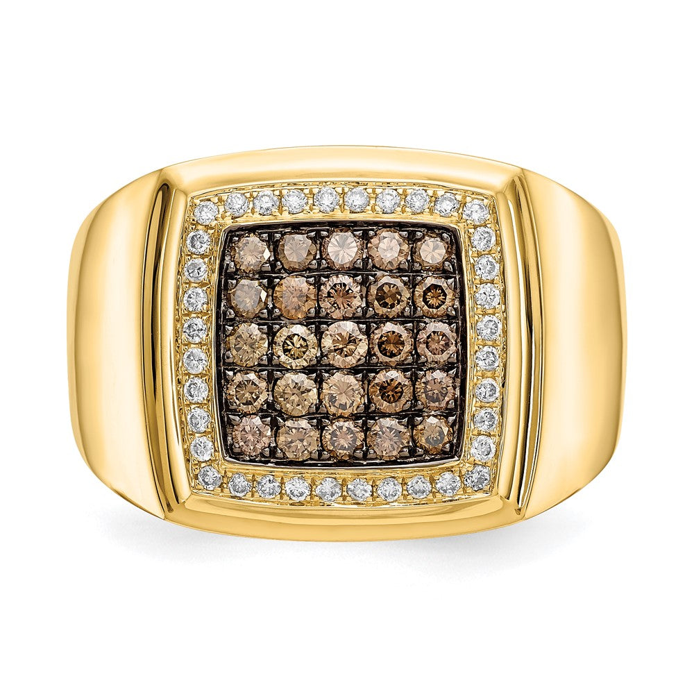 14K Yellow Gold Champagne and White Real Diamond Mens Ring