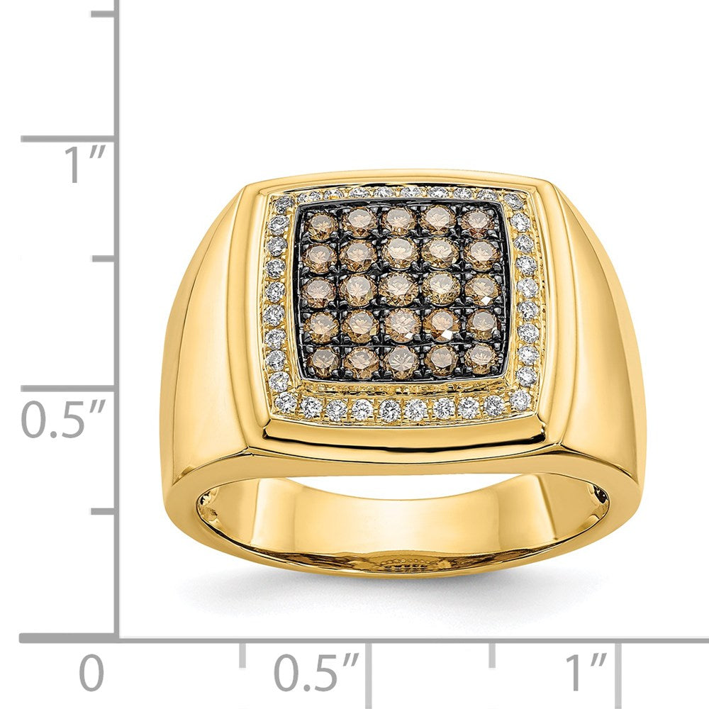 14K Yellow Gold Champagne and White Real Diamond Mens Ring