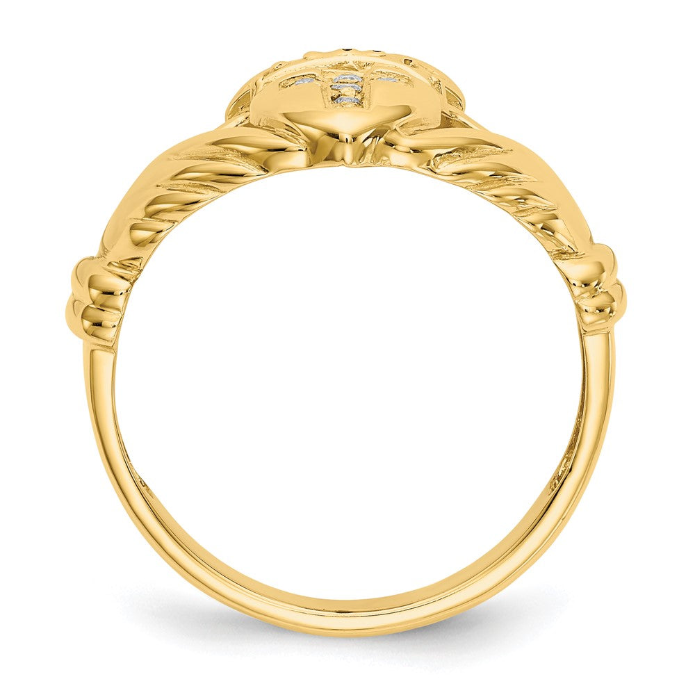 14K Yellow Gold AA Real Diamond Claddagh Ring