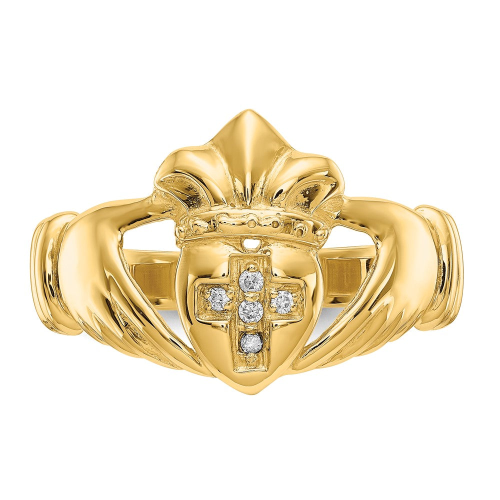 14K Yellow Gold AA Real Diamond Claddagh Ring