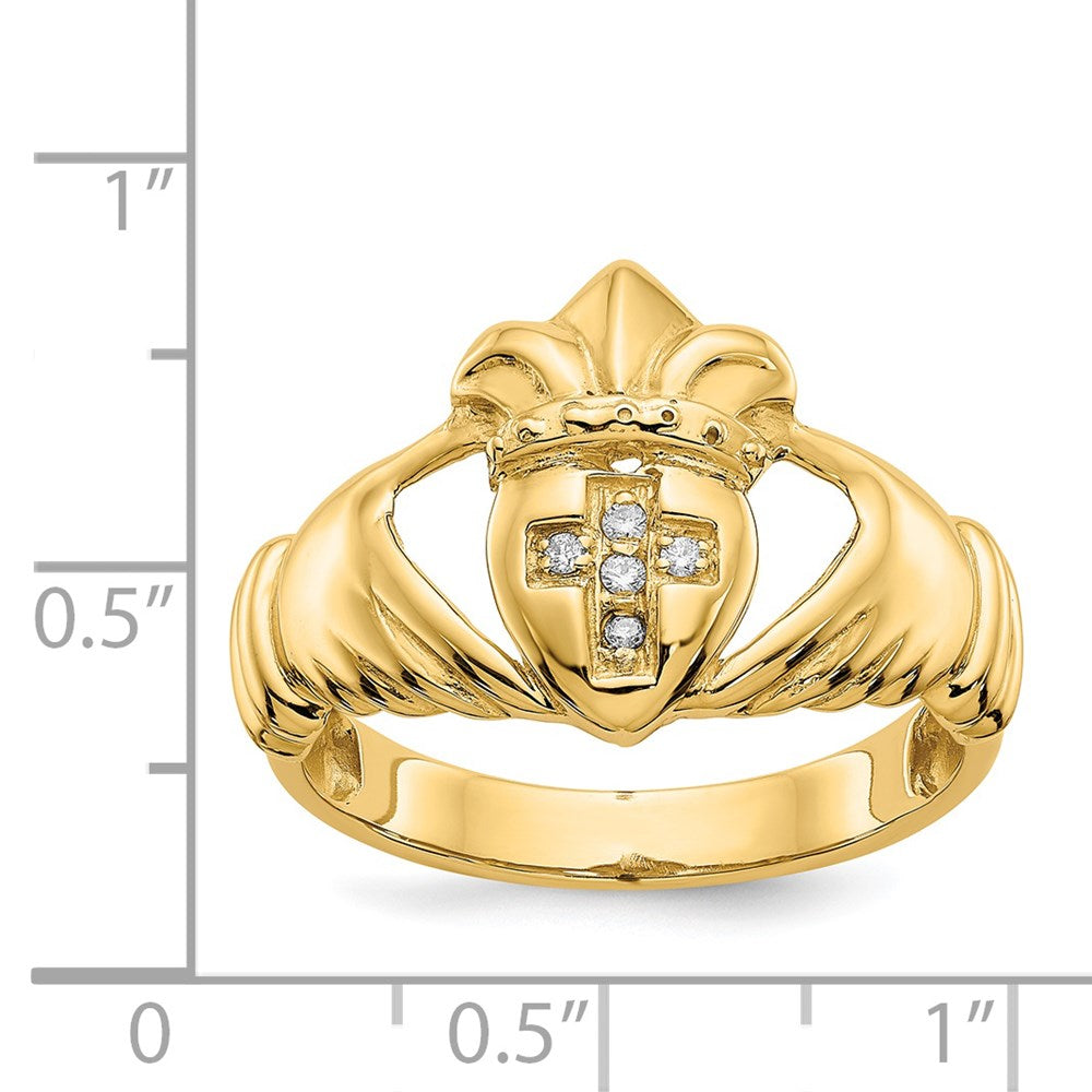 14K Yellow Gold AA Real Diamond Claddagh Ring