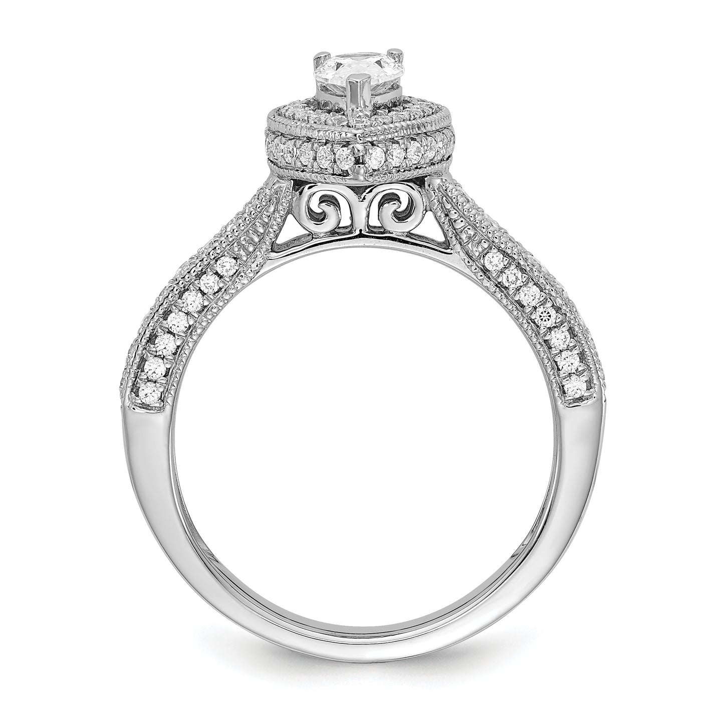 0.50ct. CZ Solid Real 14k White Gold Pear Halo Engagement Ring