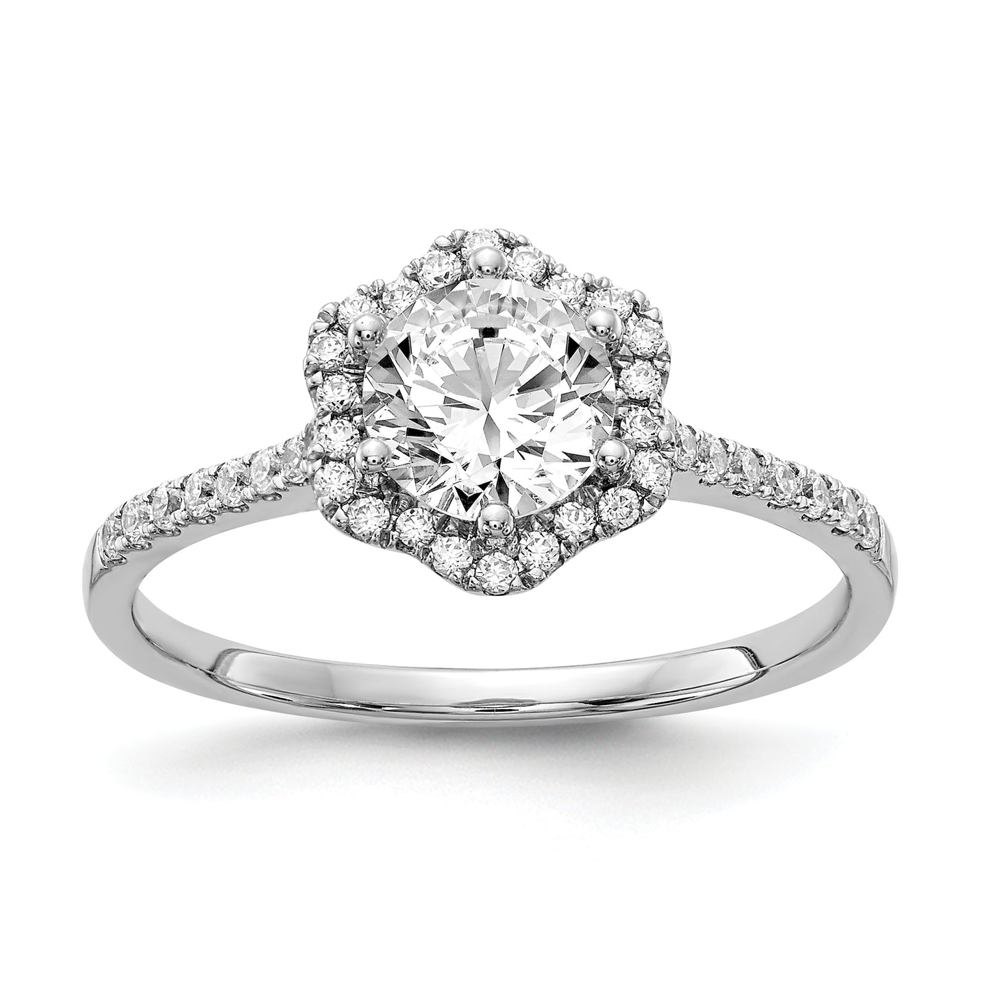 0.80ct. CZ Solid Real 14k White Gold Hexagon Halo Engagement Ring