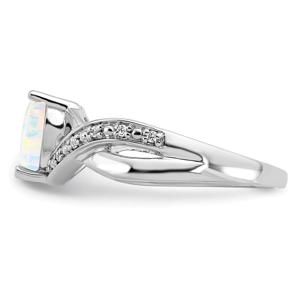 14k White Gold Created Opal and Real Diamond Heart Ring