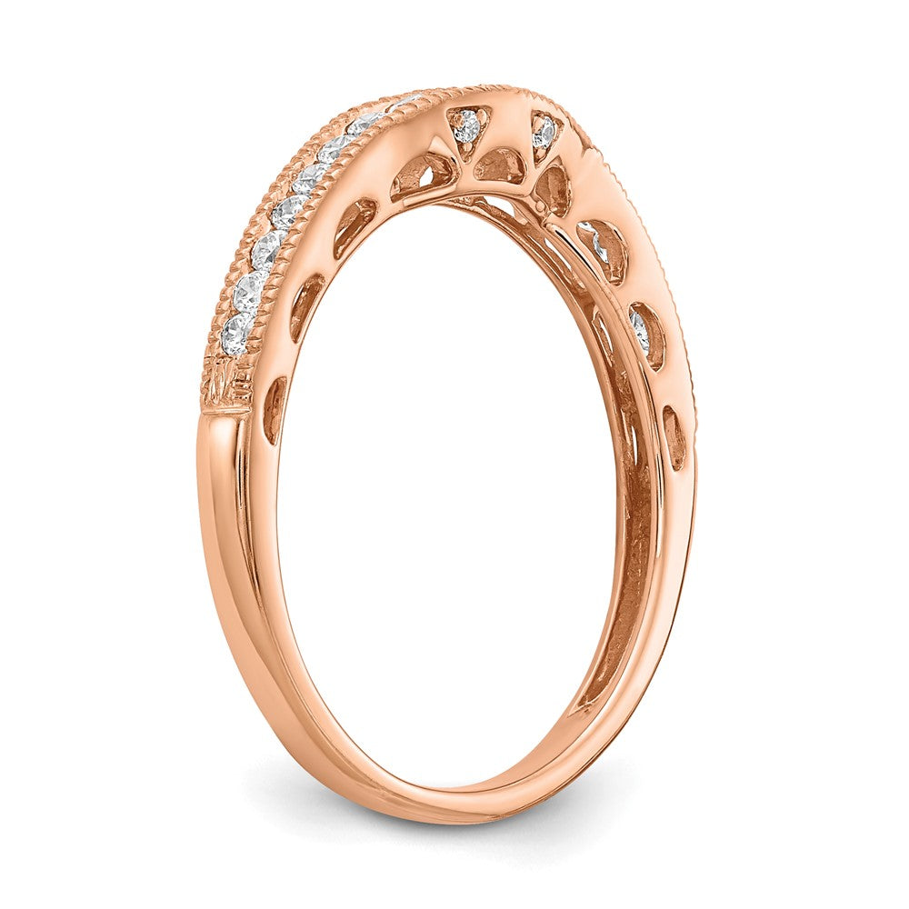 14k Rose Gold Real Diamond Contoured Wedding Band