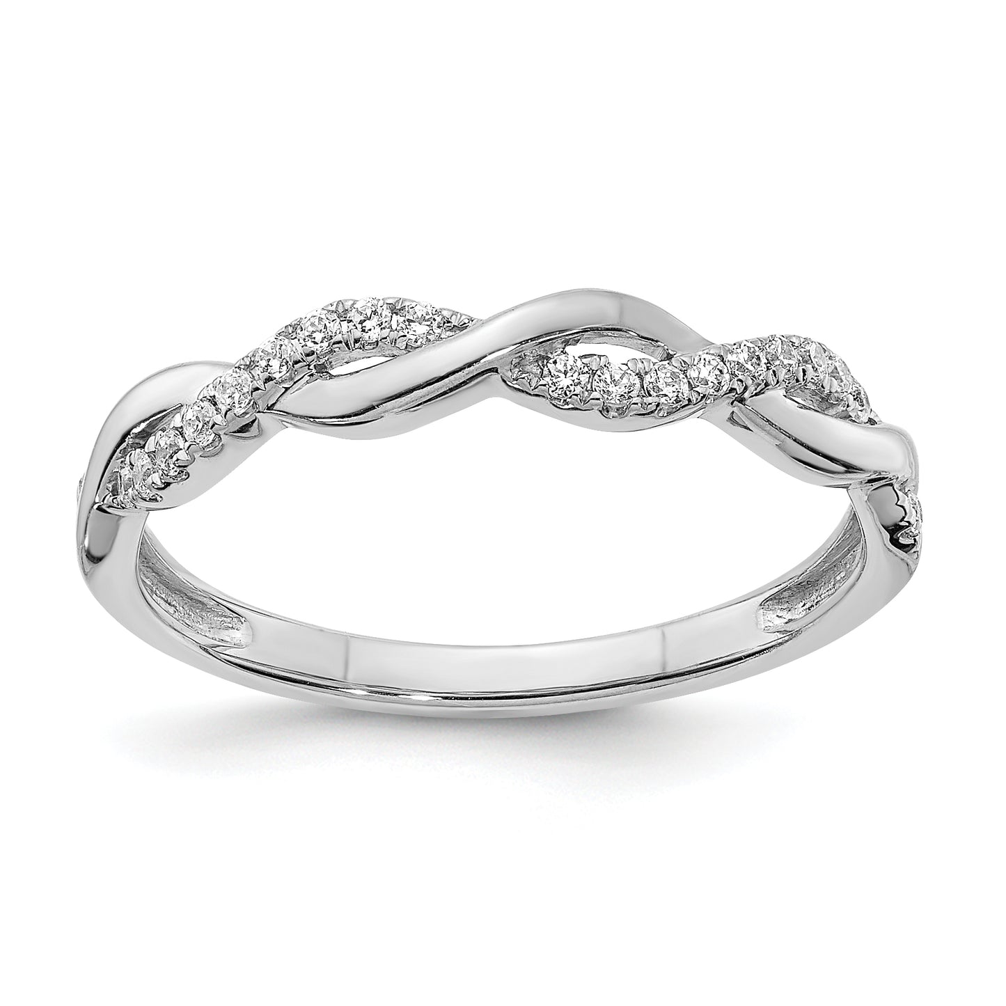 0.12ct. CZ Solid Real 14k White Gold Twist Design Wedding Wedding Band Ring