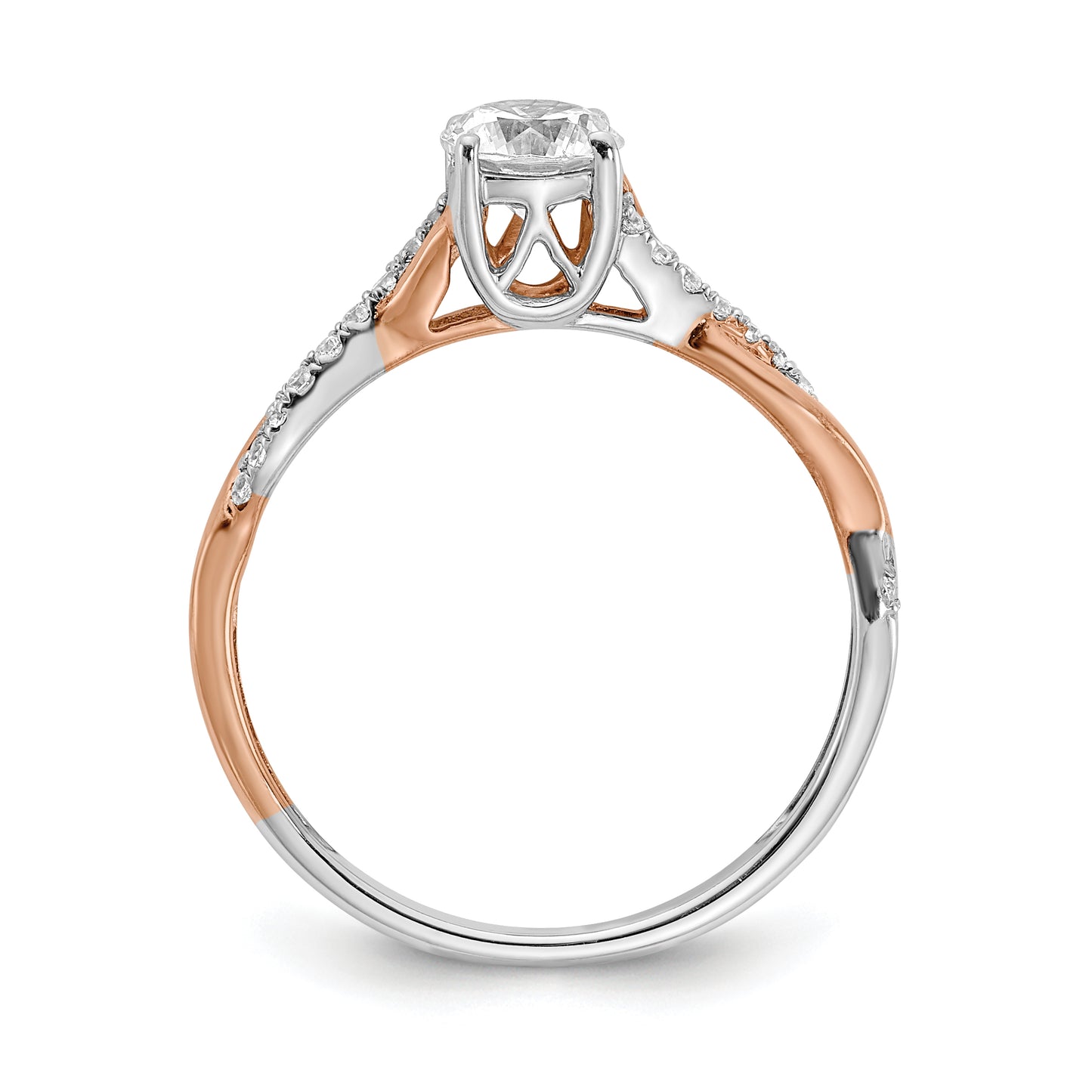 0.50ct. CZ Solid Real 14k White & Rose Gold Twist Design Engagement Ring