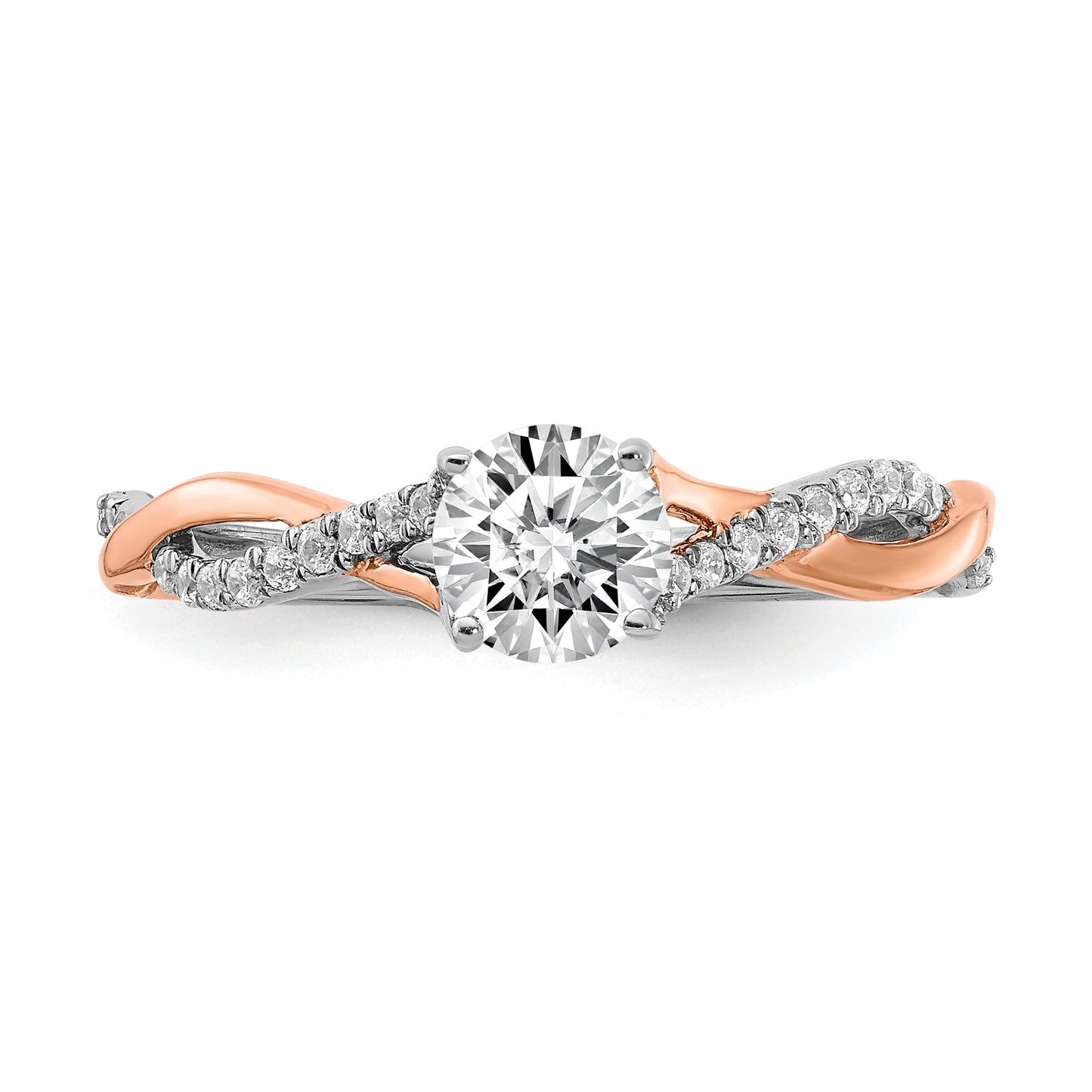 0.50ct. CZ Solid Real 14k White & Rose Gold Twist Design Engagement Ring