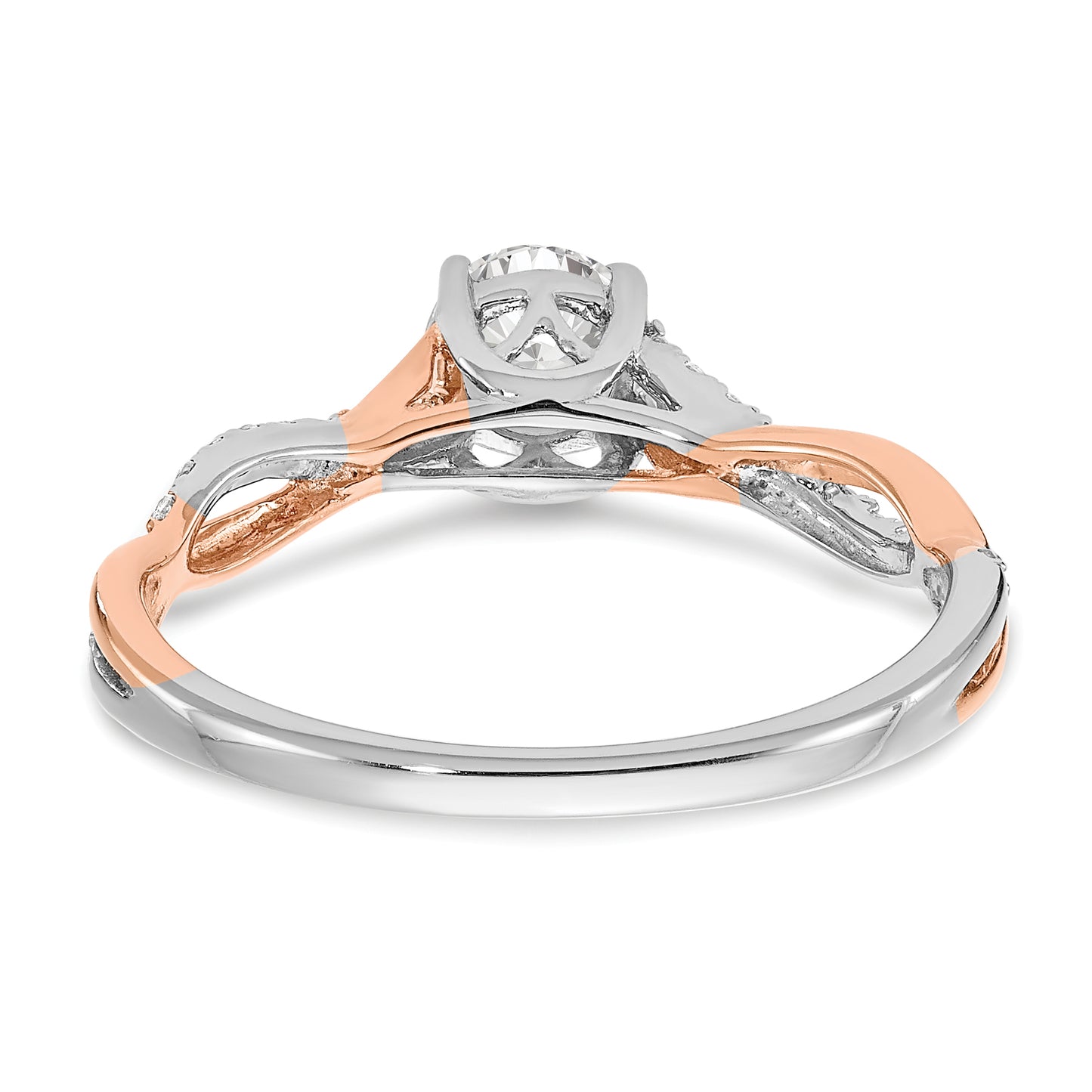 0.50ct. CZ Solid Real 14k White & Rose Gold Twist Design Engagement Ring