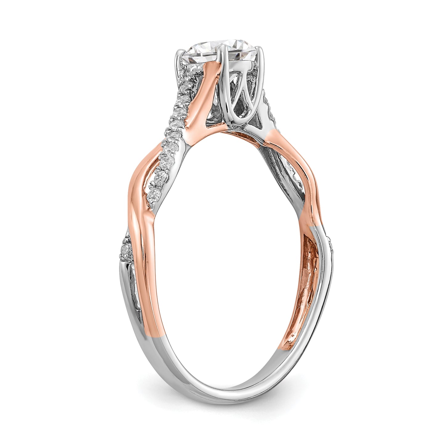 0.50ct. CZ Solid Real 14k White & Rose Gold Twist Design Engagement Ring