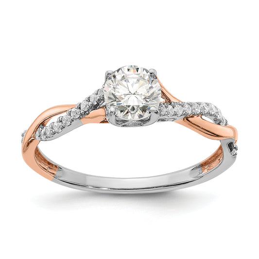 0.50ct. CZ Solid Real 14k White & Rose Gold Twist Design Engagement Ring