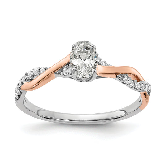 0.40ct. CZ Solid Real 14k White & Rose Gold Engagement Ring