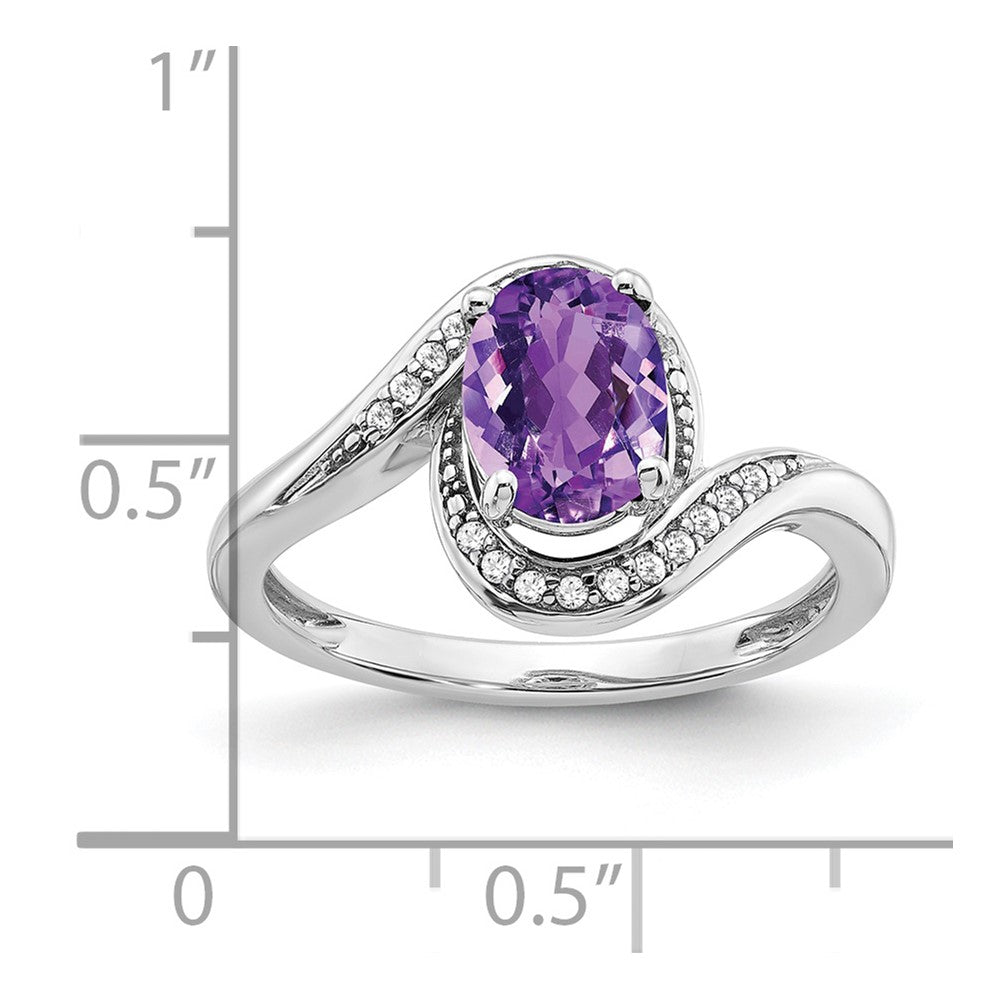 14k White Gold Oval Amethyst and Real Diamond Bypass Ring