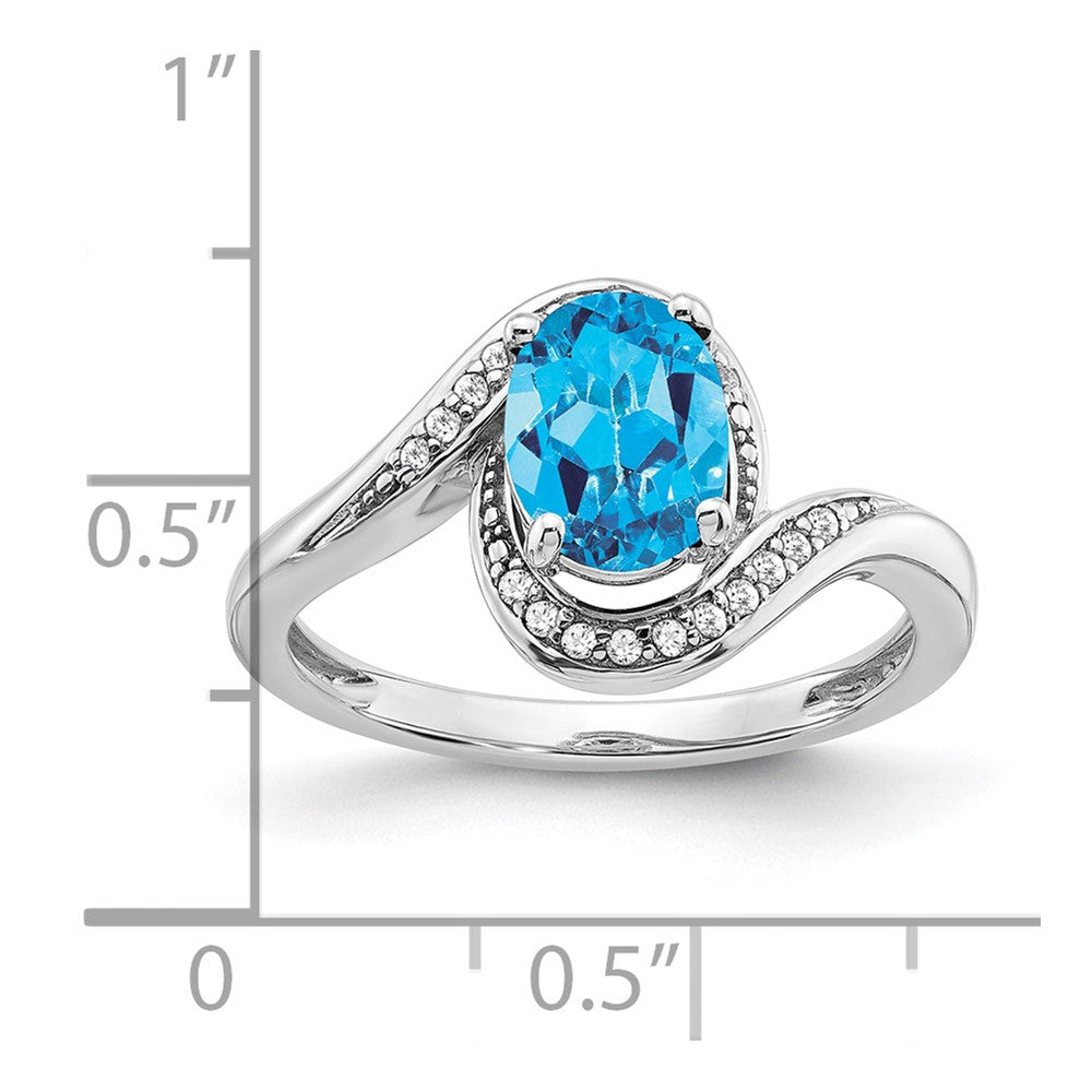 14k White Gold Oval Blue Topaz and Real Diamond Bypass Ring