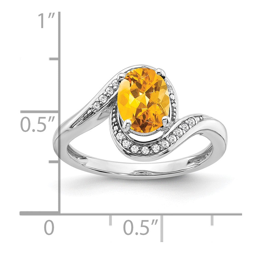 14k White Gold Oval Citrine and Real Diamond Bypass Ring