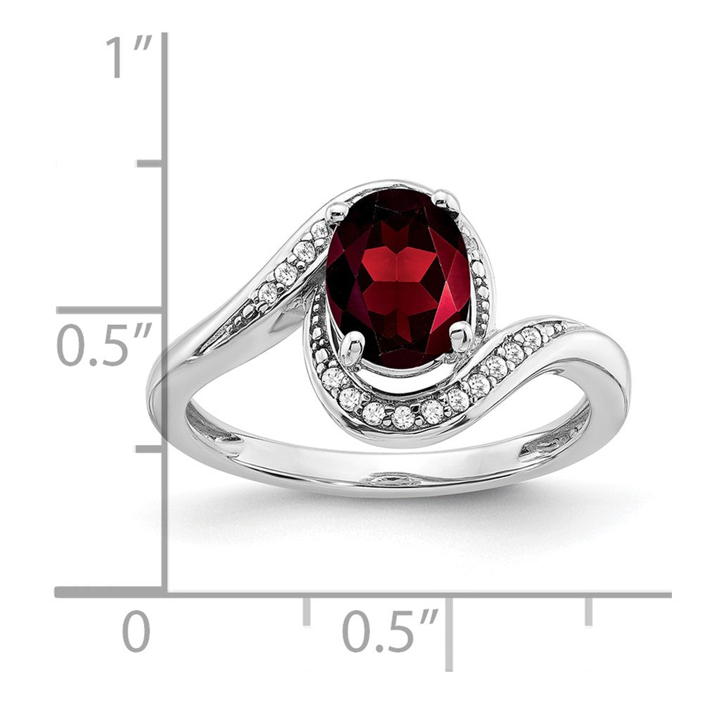 14k White Gold Oval Garnet and Real Diamond Bypass Ring